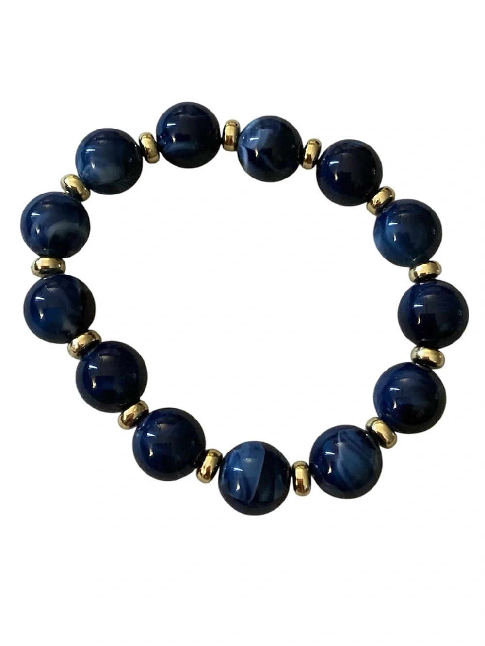 Boho Style Milky Blue/Gold Beaded Stretch Bracelet (NWT)
